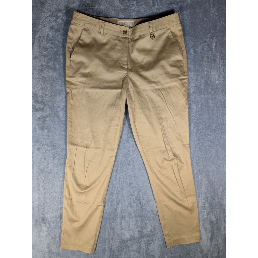 Michael Michael Kors Women's‎ Size 8 Khaki Tan Tailored Ankle Pants Gold MK Logo
